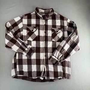 Trail Crest Buffalo Plaid Flannel Shirt Brown White Workwear Mens Size XL Vtg